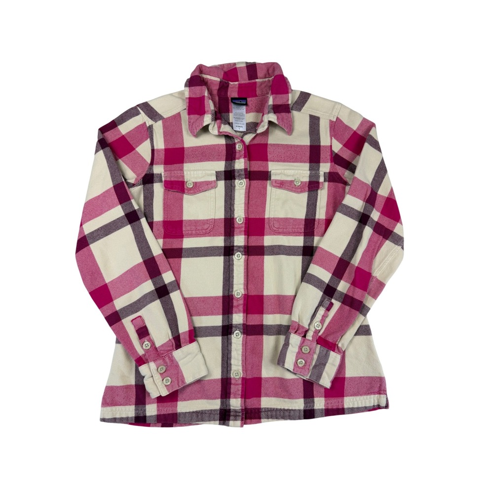 Patagonia Womens Size 4 Pink Plaid Organic Cotton Flannel Button Down Shirt